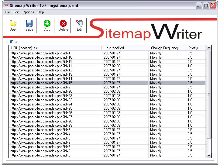 Sitemap Writer Screenshot